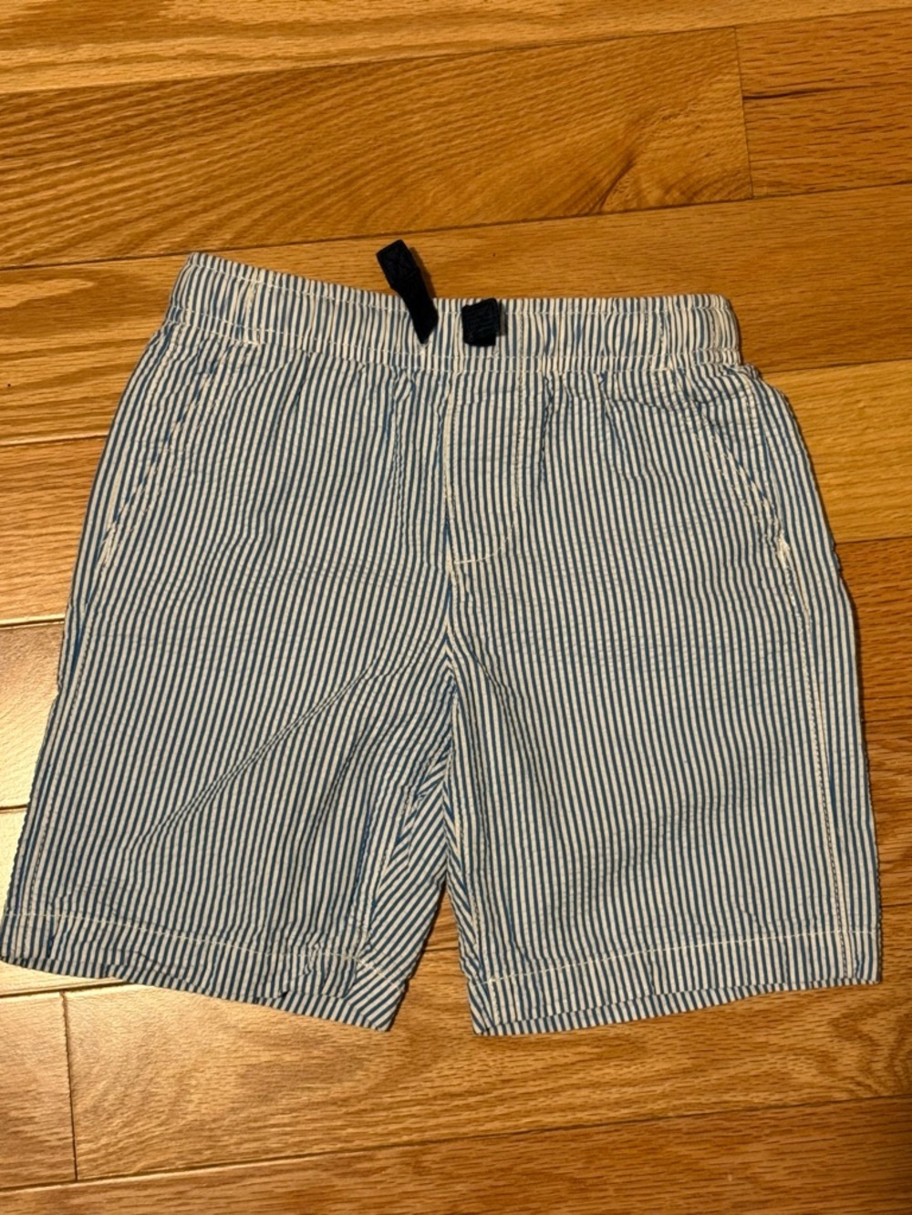 Lands' End Blue and White Seersucker Flat Front Shorts